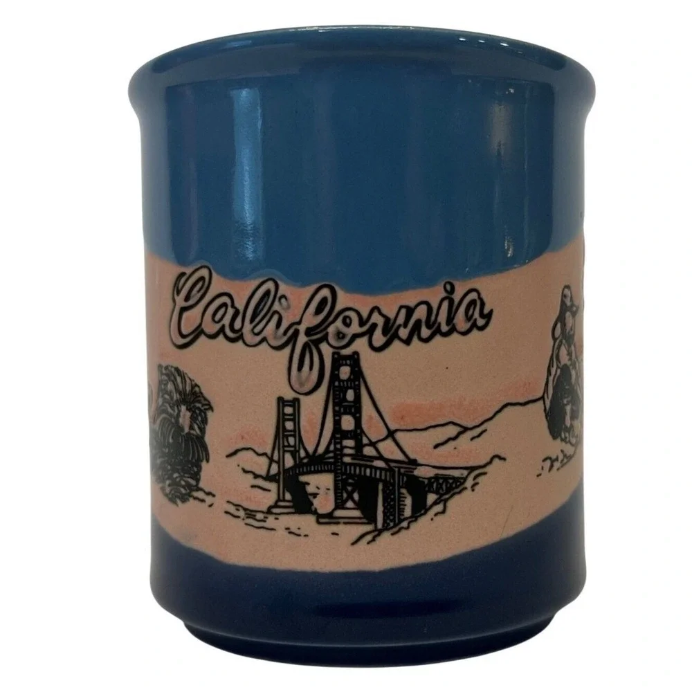 VTG Embossed California Coffee Mug Cup Pink Blue Raised‎ Smith Western Japan NOS